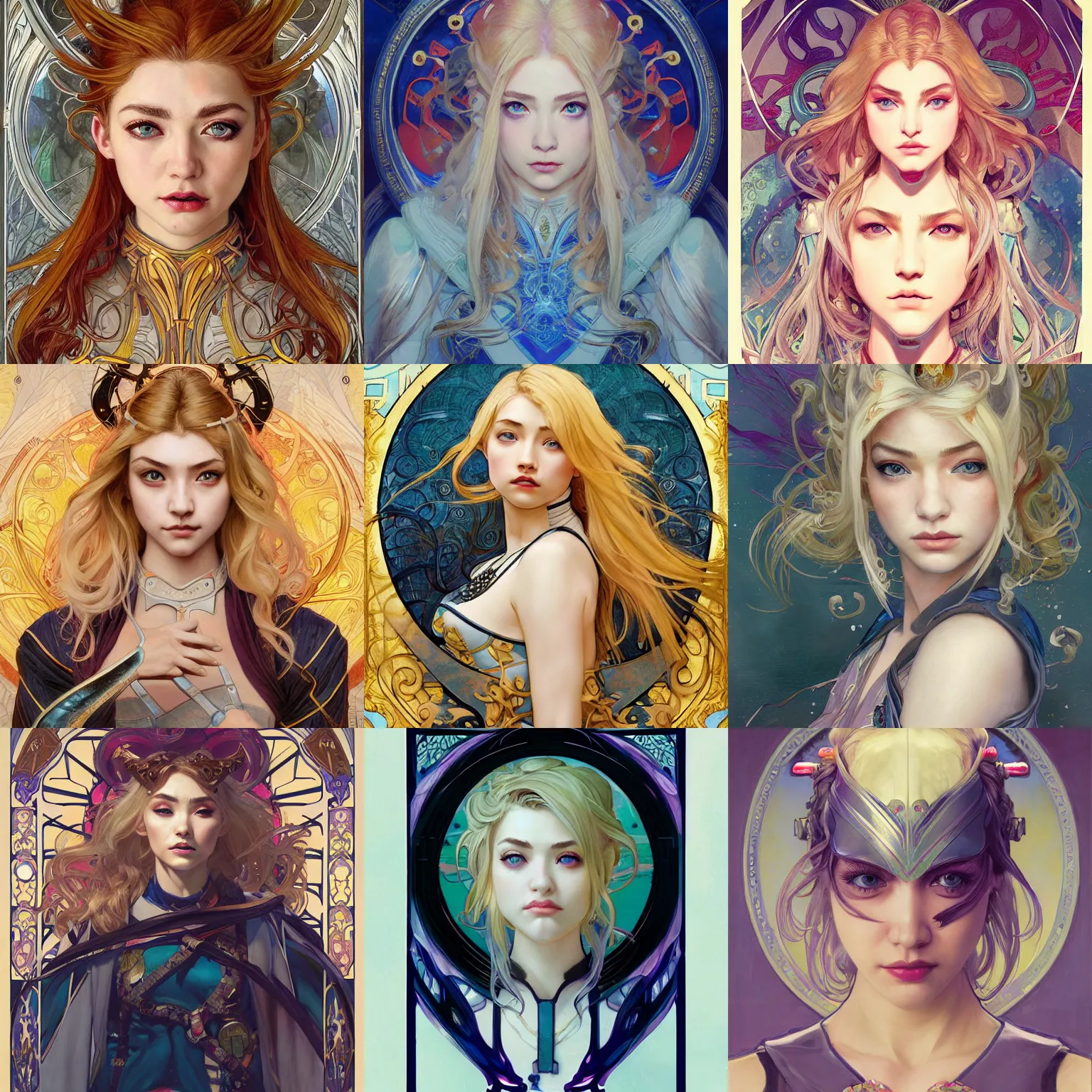 Prompt: masterpiece head-on symmetrical centered painted portrait, Imogen Poots as a paladin, blonde hair, elegant, in the style of ROSSDRAWS and Ruan Jia and Ross Tran and Alphonse Mucha and Ayami Kojima and Charlie Bowater and Karol Bak and Jean Delville, pixar, maya engine, splash comics, Art Nouveau, rich bright colours