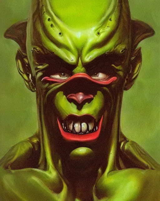 Image similar to green sad devil by Peter Andrew Jones, hyperrealism