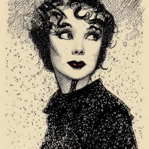 Image similar to a portrait in the style of charles dulac and virgil finlay and charles dana gibson.