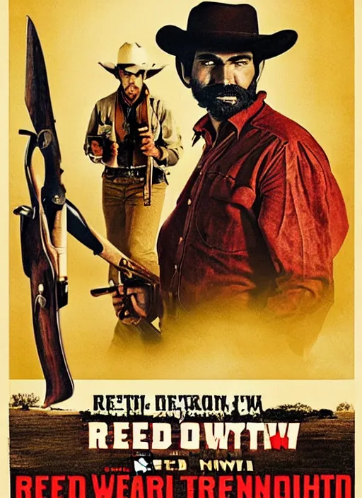 Prompt: a poster for a 1 9 6 0 s spaghetti western called red cowboy about an indian cowboy with a revolver tomahawk