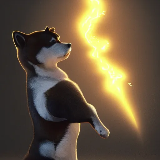 Image similar to shiba inu holding a baseball bat on his hand, cinematic lightning, 4 k, ultra detailed, trending on artstation, masterpiece, digital art.