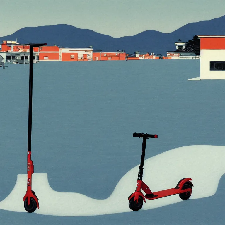 Prompt: electric scooters with magnets that fly over ice, by kawase hasui, moebius and edward hopper, colorful flat surreal design, hd, 8 k, artstation