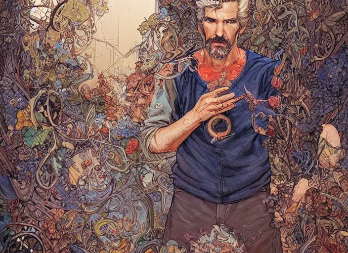 Prompt: a highly detailed overgrown portrait of stephen strange, james gurney, james jean