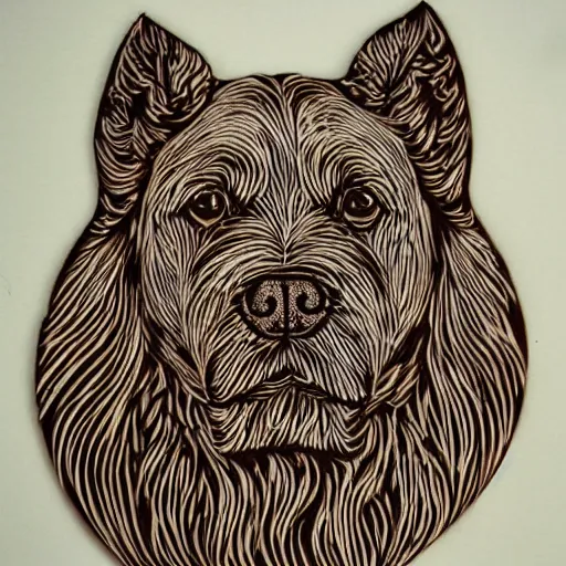 Image similar to wood cut art of dogs,