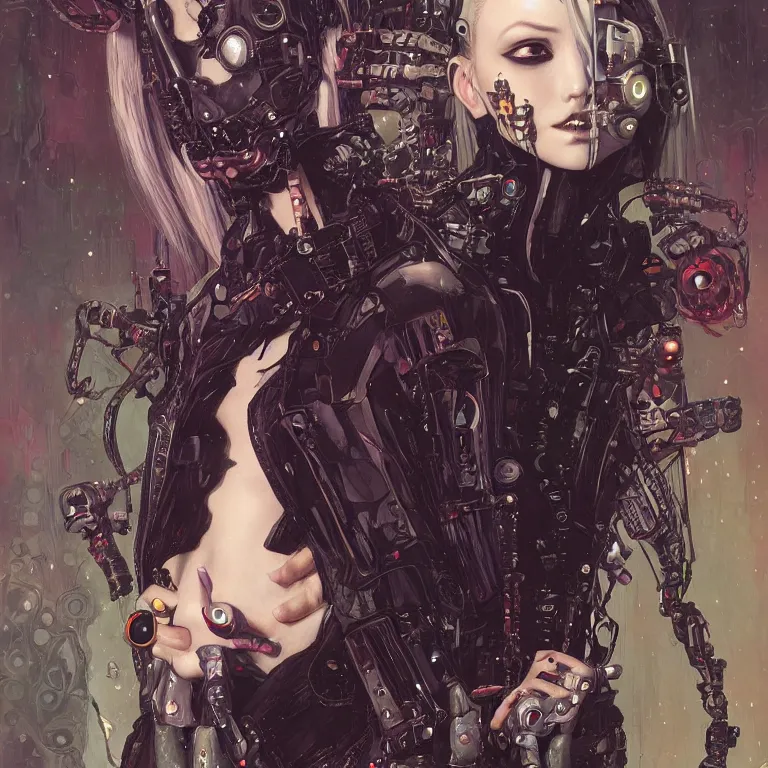 Image similar to portrait of beautiful young goth alien, cyberpunk, Warhammer, highly detailed, artstation, illustration, art by Gustav Klimt and Range Murata and Ilya Kuvshinov and Sakimichan