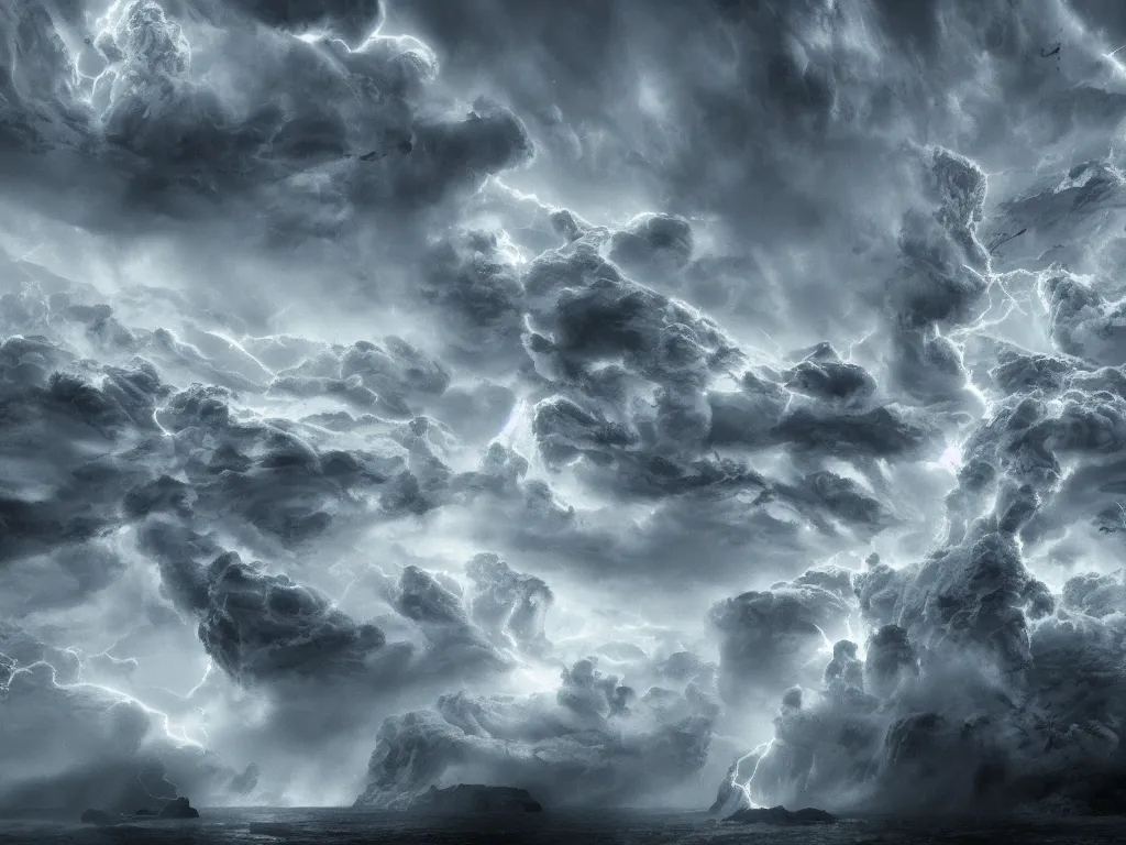 Image similar to detailed supercells, landscapes, unusual super storm, beach, scifi, moody, atmospheric, cinematic, very high complexity, stunning, masterpiece, very detailed. 4 k