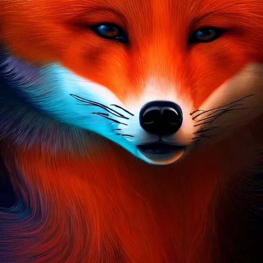 Prompt: digital orange and white and orange fox, retrowave palette, digital world, highly detailed, electric breeze, anatomically correct vulpine, synth feel, fluffy face, ear floof, flowing fur, super realism, accurate animal imagery, 4 k digital art