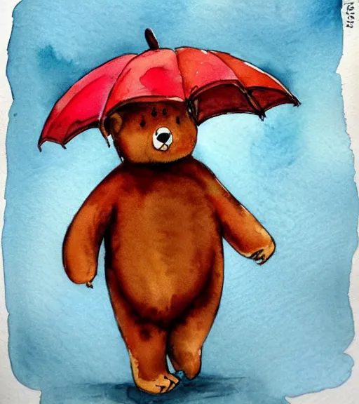 Image similar to autumn a bear with an umbrella cartoon watercolor by arti chauhan trending on artstation