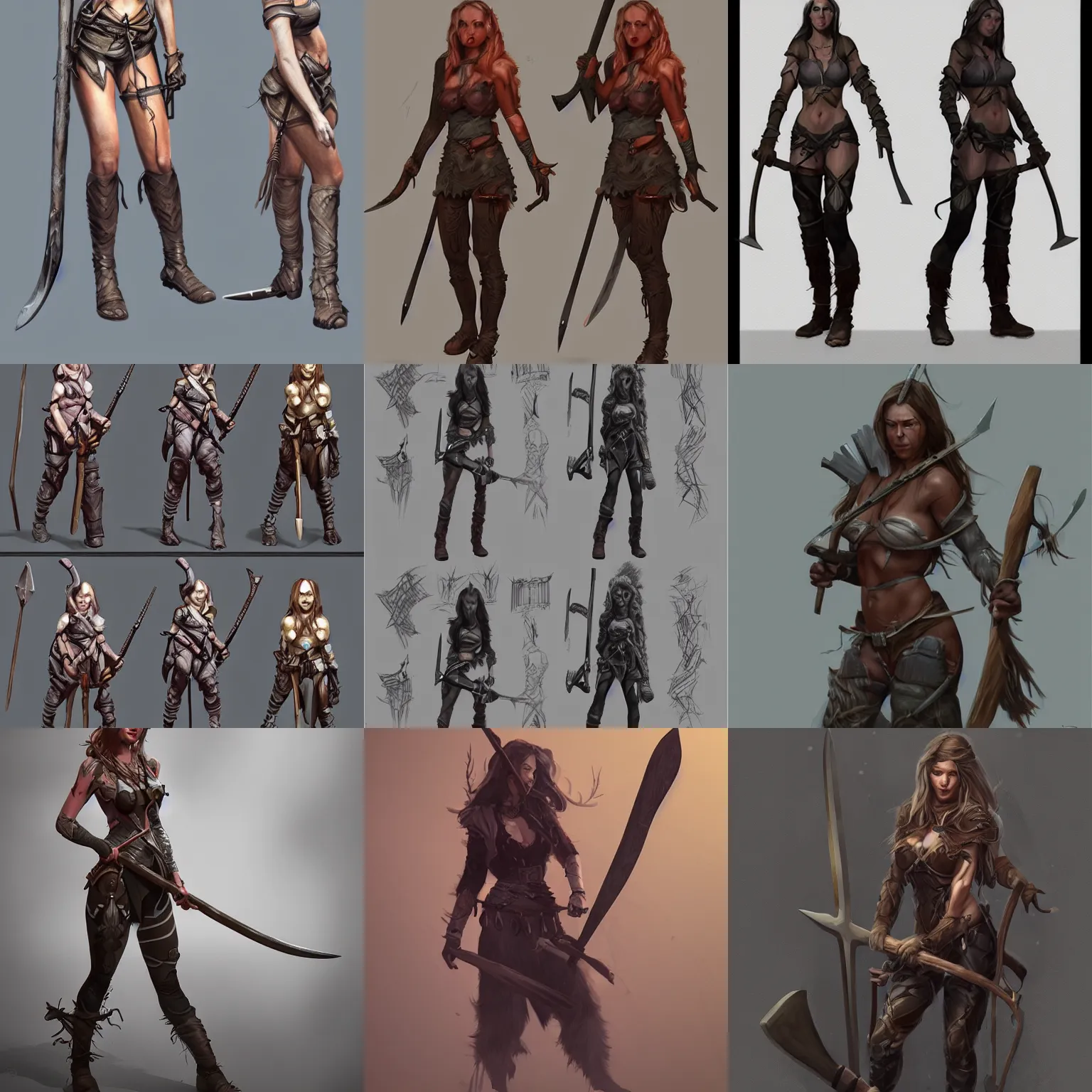 Prompt: a huntress with an axe in each hand, concept art, by senior character artist, polycount, fantasy art, artstation