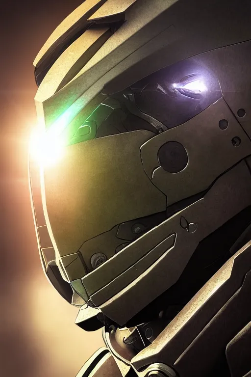 Image similar to robot ninja mask helmet halo master chief radiating a glowing aura global illumination ray tracing hdr fanart arstation by ian pesty and katarzyna da „ bek - chmiel