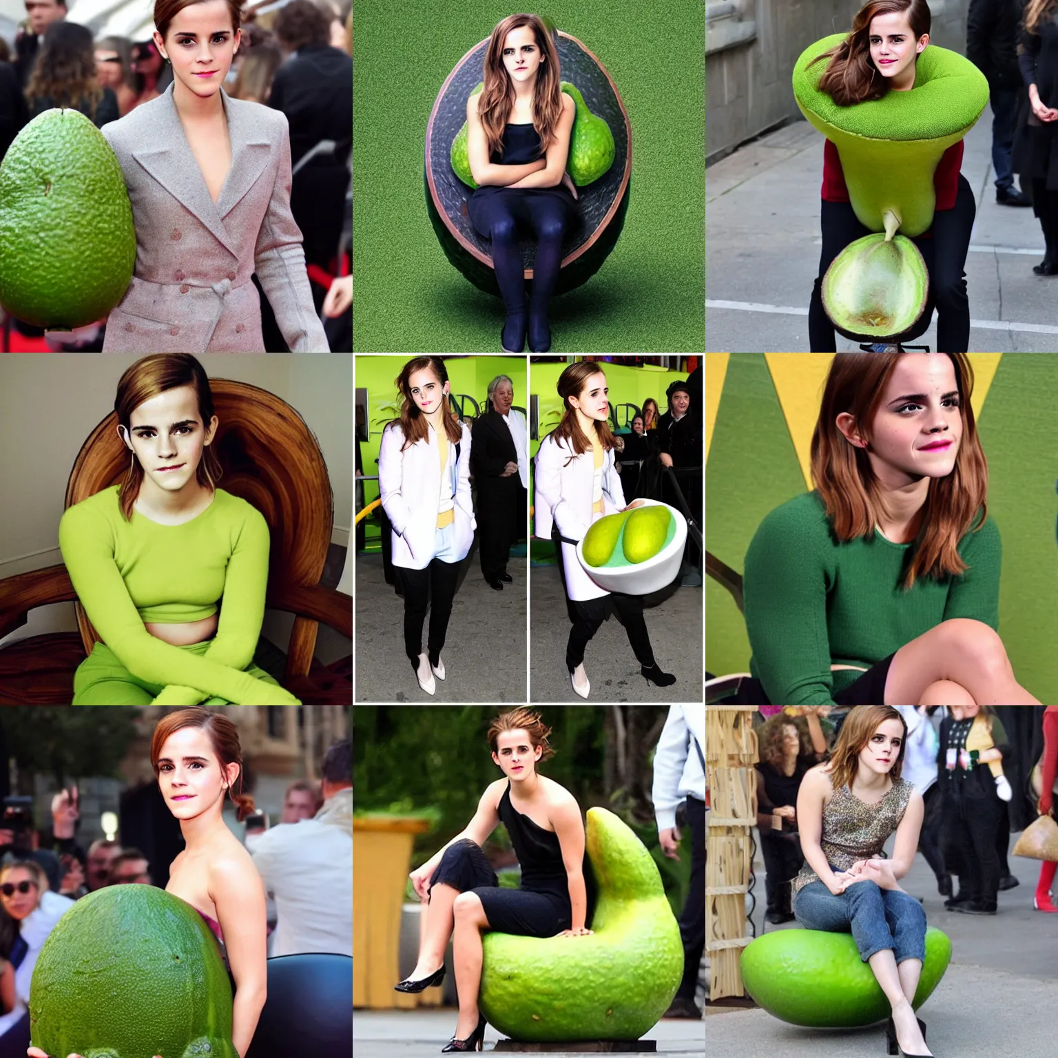 Image similar to emma watson as an avocado chair