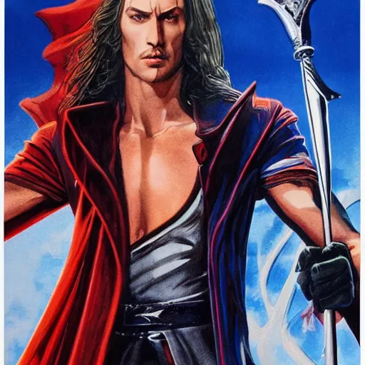 Prompt: photorealistic picture, by bob peak and alex ross, castlevania movie poster in 1 9 9 4, gouache and wash paints, fine details, fine intricate, fine facial proportionate, fine body proportionate, fine fix broken line, fine fix duplicate line, smooth focus, sharp details, bokeh, 4 k, 5 k extreme ly details