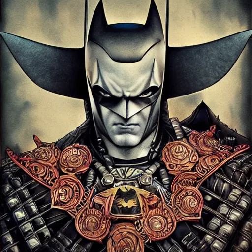 Image similar to samurai batman batman batman, ((dark fantasy)) :: by Martine Johanna and and ((Chie Yoshii)) and Casey Weldon and Guillermo del toro :: ornate, dynamic, particulate, rich colors, intricate, elegant, highly detailed, centered, artstation, smooth, sharp focus, octane render, 3d