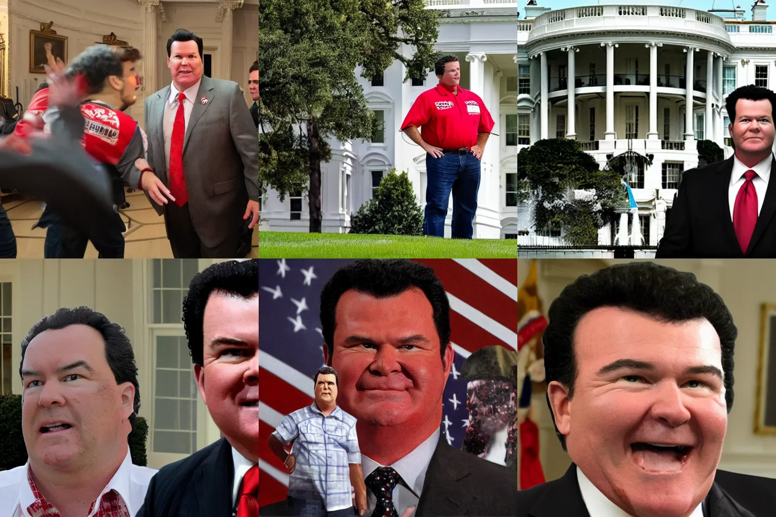 Prompt: John Schnatter saving the white house by fighting back the zombie communist army