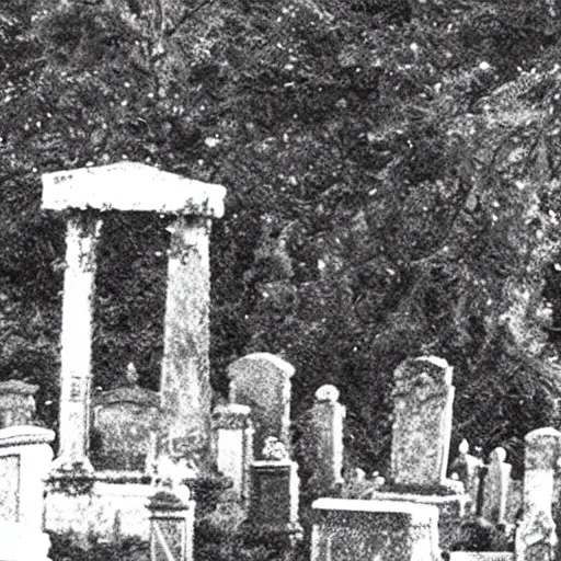 Image similar to cctv security cam grainy black and white footage of baron samedi in an overgrown graveyard