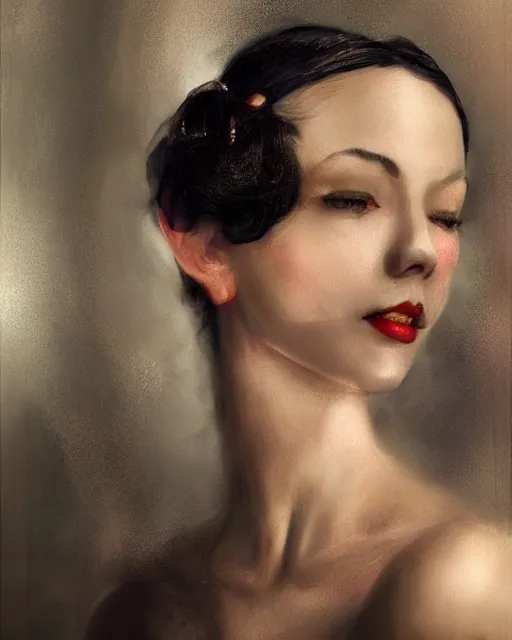 Image similar to artgerm and wlop realist close portrait digital painting of a 1 9 2 0 s beautiful woman at a party in a mansion, strong contrast, unreal engine, hyper realism, realistic shading, cinematic composition, realistic render, octane render, detailed textures, photorealistic, ultrawide shot, 3 5 mm film