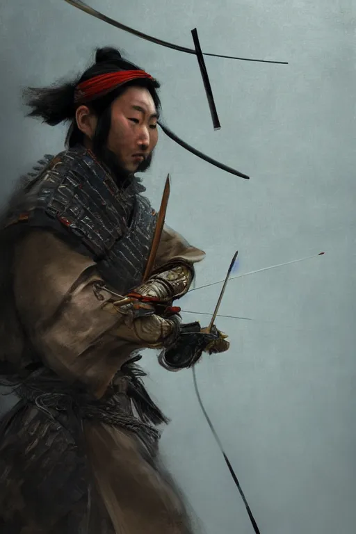 Image similar to Japanese samurai archer, portrait, fierce, intricate, elegant, volumetric lighting, scenery, digital painting, highly detailed, artstation, sharp focus, illustration, concept art, ruan jia, steve mccurry