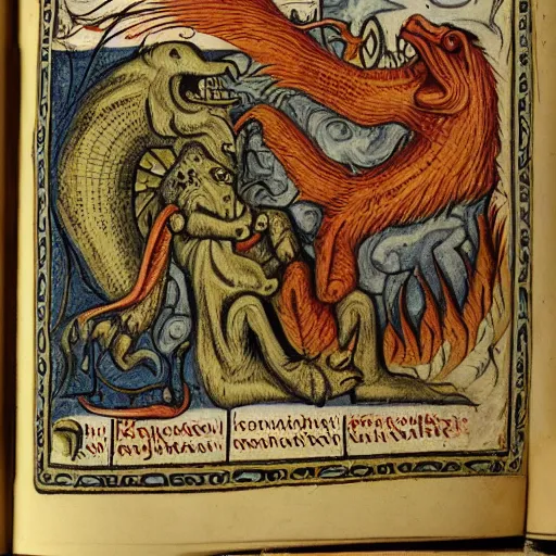 Image similar to medieval bestiary of repressed emotion monsters and creatures starting a fiery revolution in the psyche