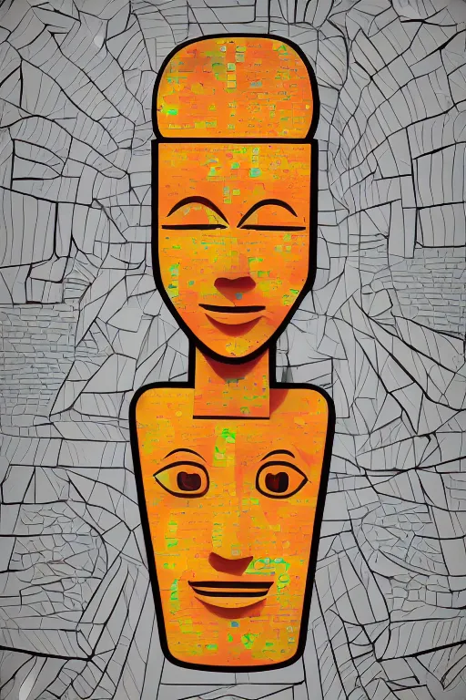 Image similar to cubist moai statue cutout digital illustration cartoon colorful beeple