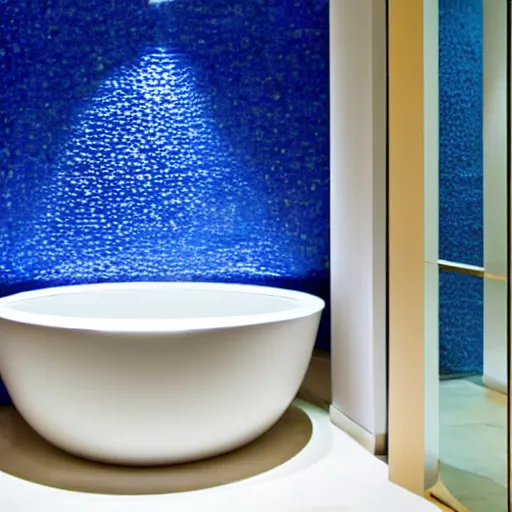 Prompt: luxury hotel spa with lapis lazuli walls