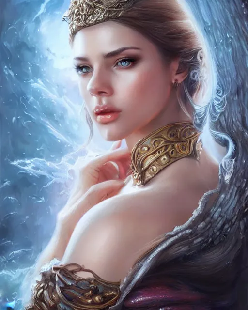 Prompt: a beautiful female, 8 k, hyperrealistic, hyperdetailed, fantasy portrait by laura sava