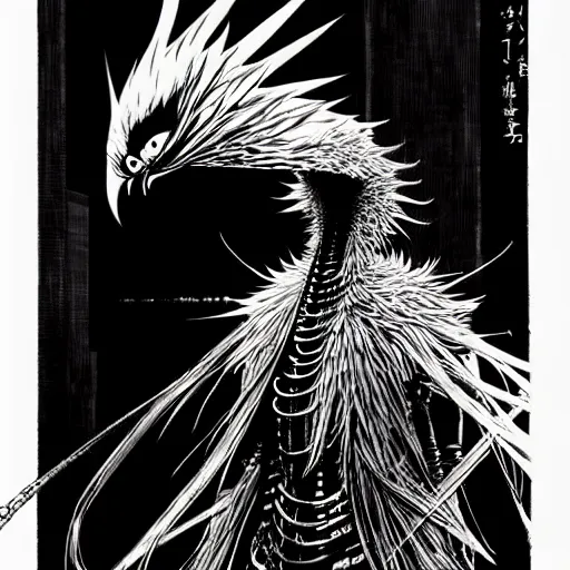 Image similar to Big Bird looking sinister, by Tsutomu Nihei, highly detailed