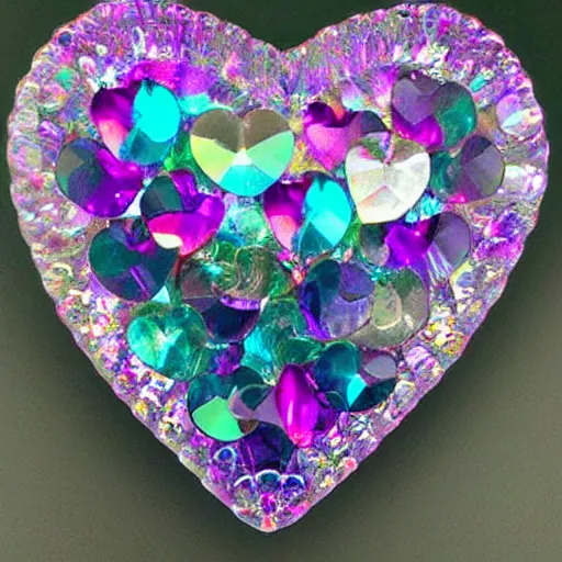 Prompt: crystal heart, love heart made of crystals shiny bright