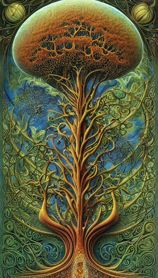 Image similar to tree of life by roger dean and andrew ferez, art forms of nature by ernst haeckel, divine chaos engine, symbolist, visionary, art nouveau, botanical fractal structures, organic, detailed, realistic, surreality