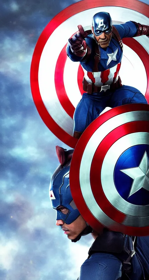 Prompt: Obama as Captain America in the Avengers, final epic scene, closeup still