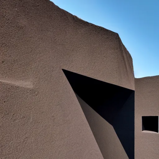 Image similar to tall black geometric house, embedded in lava cliff, full view, black house, molten metal house, minimal design, highly detailed