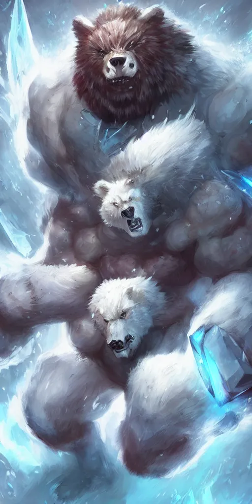 Prompt: volibear the white muscular wild bear with runes using storm on frejlord from league of legends trending on artstation bloom