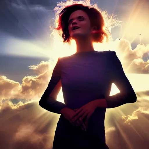 Image similar to sci - fi, morning, smiling fashion model face sun craigslist ads, cinematic, clouds, sun rays, vogue cover style