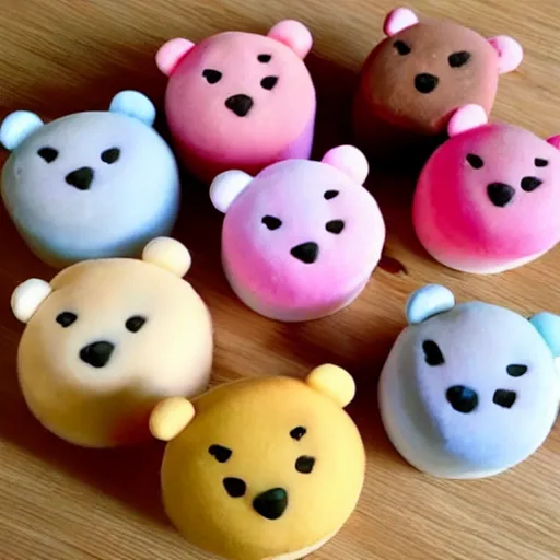 Image similar to cute japanese dessert in the shape of a bear pastel colors