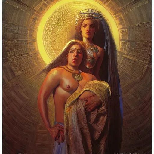 Prompt: portrait of benjamin netanyahu as a goddess of fertility, by tim hildebrandt and greg rutkowski and franz stuck