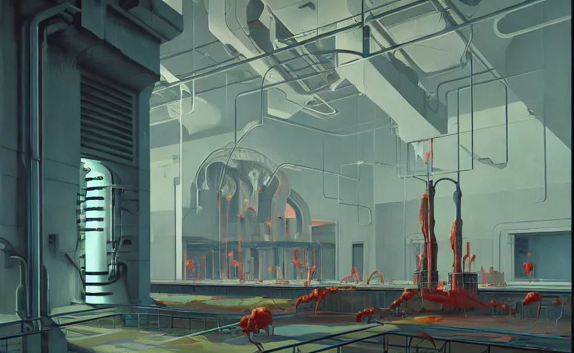 Image similar to Inside a Nuclear Reactor , very coherent, painted by Edward Hopper, Wayne Barlowe, painted by James Gilleard, airbrush, art by JamesJean