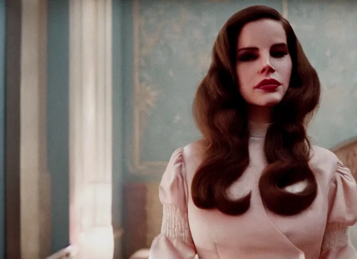 Image similar to a film still closeup of crazy lana del rey in the grand budapest hotel ( 2 0 1 4 )