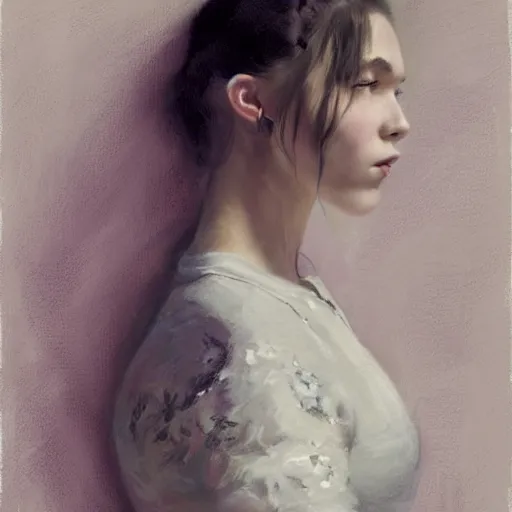 Image similar to girl with pigtails hairstyle, dragon tattoo sleeve, lace dress, reclining pose, jeremy lipking, joseph todorovitch