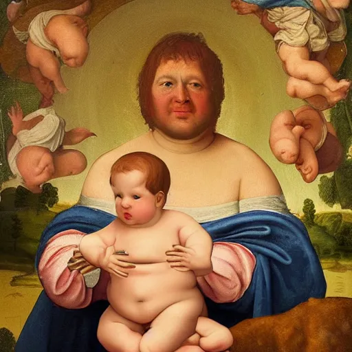 Image similar to The Pillsbury dough boy in the style of a renaissance painting.