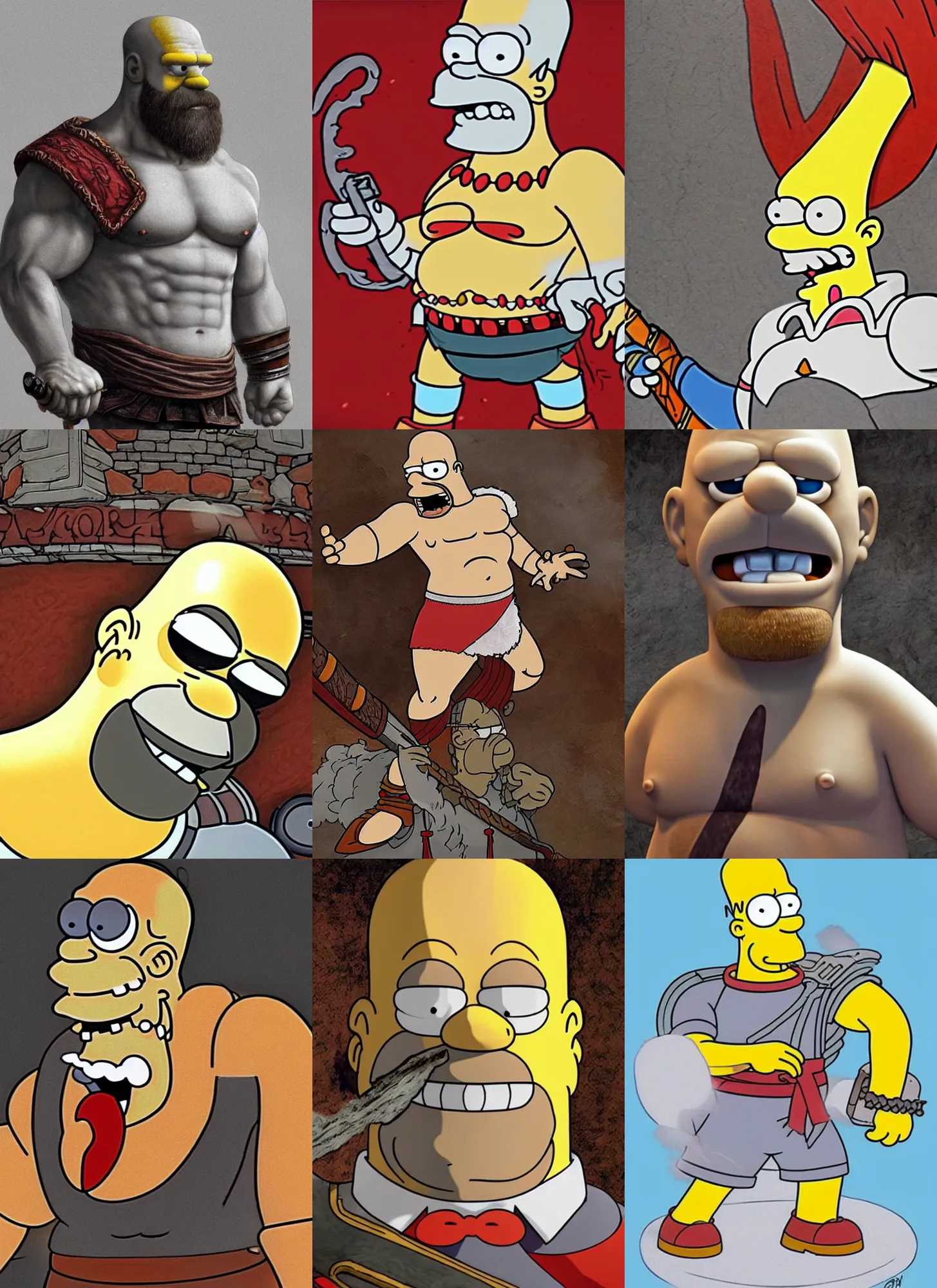 Prompt: chalk white Homer Simpson:: depicted as Kratos God of War, high detailed official artwork, Matt Groening art::