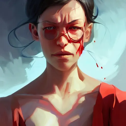 Prompt: woman torn in agony and guilt, blood dripping from eyes, sad, behance hd artstation, style of jesper ejsing, by rhads, makoto shinkai and lois van baarle, ilya kuvshinov, ossdraws