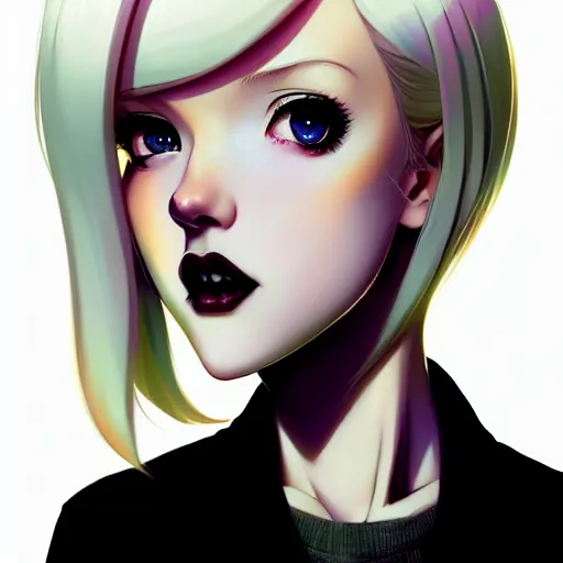 Image similar to a beautiful slim shy blonde goth girl ignores you, art by ilya kuvshinov and lois van baarle and ross tran and range murata and artgerm and andy warhol, norman rockwell, digital art, highly detailed, profile picture, intricate, sharp focus, mystical trending on artstation hq, deviantart, pinterest, unreal engine 5, 4 k uhd image