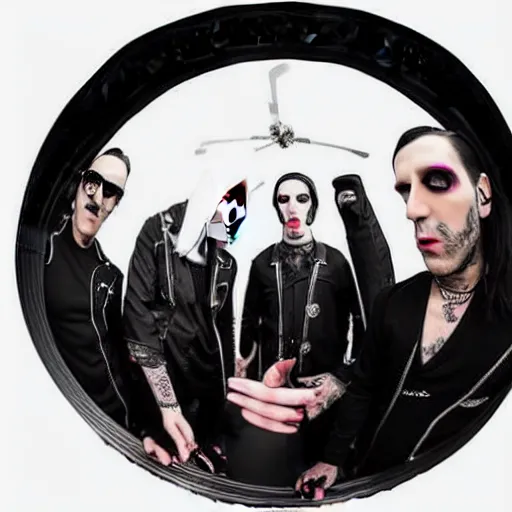 Prompt: Motionless in white band playing masterpiece live concert, fish eye view, 4k,