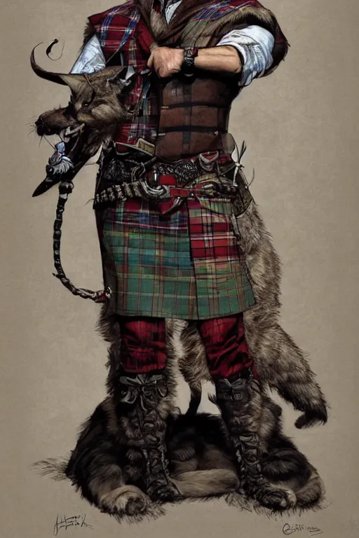 Prompt: portrait of the tartan catfolk unsealer wearing imperial vest by artgerm and Craig Mullins, James Jean, Andrey Ryabovichev, Mark Simonetti and Peter Morbacher 16k