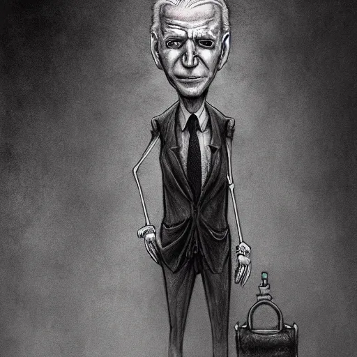 Image similar to michael karcz grunge drawing of joe biden. , in the style of corpse bride, loony toons style, horror themed, detailed, elegant, intricate, trending on artstation, 4k