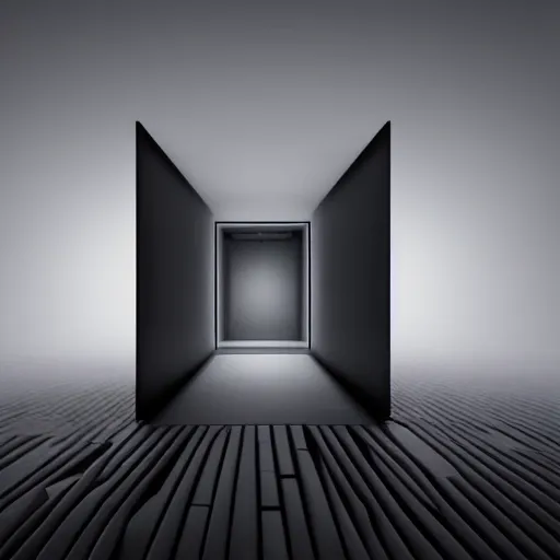 Prompt: inside of blank dark without light endless cube with black walls. Realistic Concept Art photography