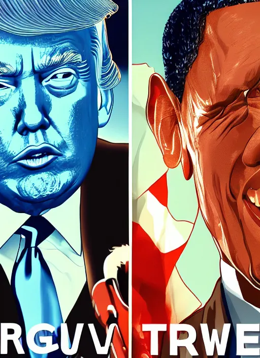 Image similar to barack obama vs donald trump manga cover art, detailed color portrait, artstation trending, 8 k, greg rutkowski,