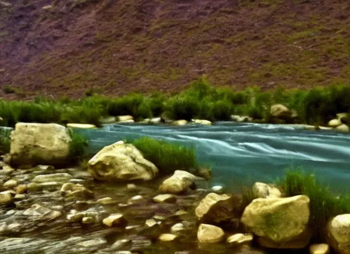 Image similar to very low quality blurry vhs footage of a river