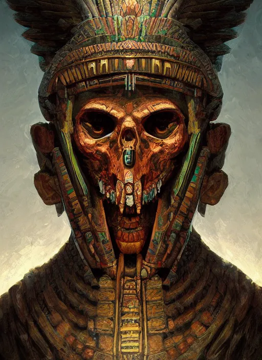 Image similar to digital _ painting _ of _ triangle head mayan god of death _ by _ filipe _ pagliuso _ and _ justin _ gerard _ symmetric _ fantasy _ highly _ detailed _ realistic _ intricate _ port