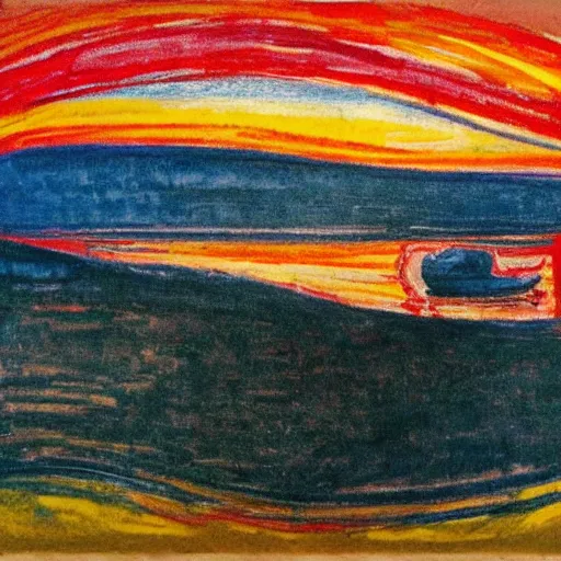 Image similar to sunset in the style of edvard munch