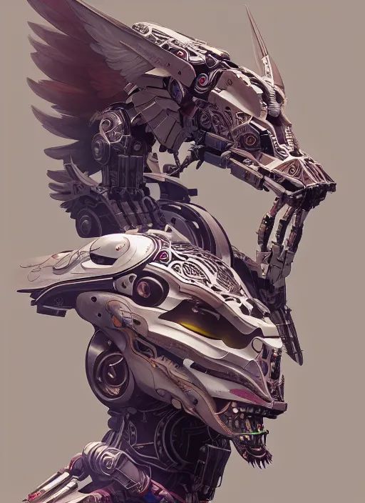 Prompt: symmetry!! portrait of a hybrid robot eagle, floral! horizon zero dawn machine, intricate, elegant, highly detailed, digital painting, artstation, concept art, smooth, sharp focus, illustration, art by artgerm and greg rutkowski and alphonse mucha, 8 k